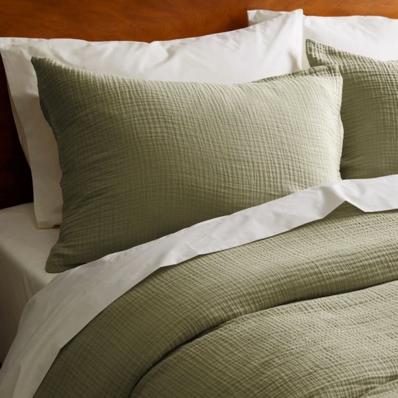 NWOT QUINCE Airy Gauze Sham Set Standard Olive 1727 - Picture 5 of 9